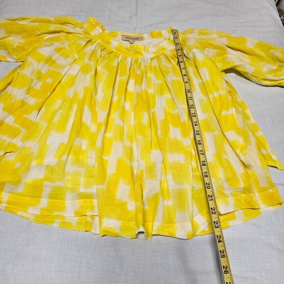 SEE BY CHLOE Yellow Printed Pleated Swing Blouse Women Size 2 - Picture 9 of 16